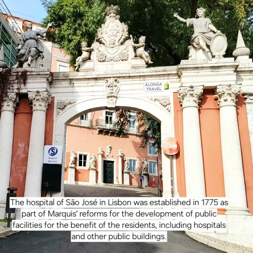 Pink building with statues - Hospital de São José built during Pombaline reforms
