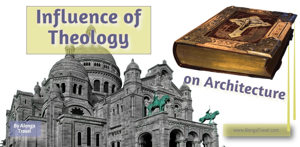 A Roman church & the Bible & a custom sign: 'Influence of theology on architecture'