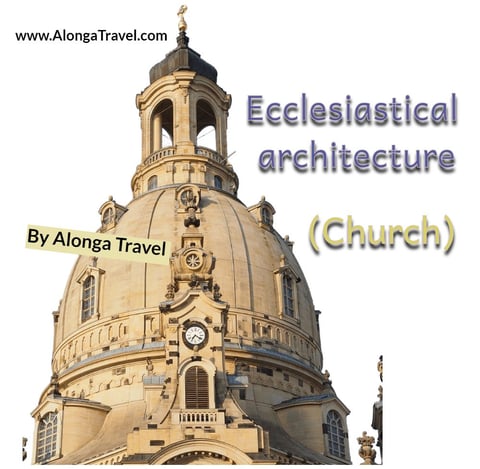 A cupola of St. Peter's Cathedral & a custom sign: 'ecclesiastical or church architecture'