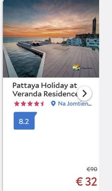 Screenshot of hotel price dropped from 90 Euro to 30 euro