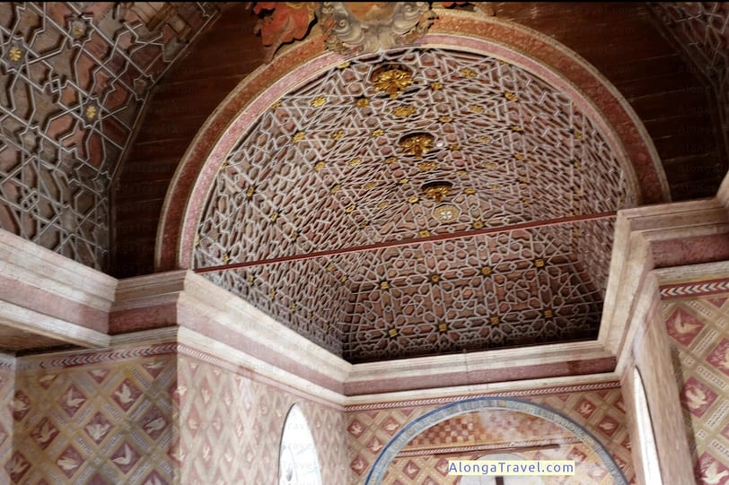 ornate carved brown Mudejar ceiling