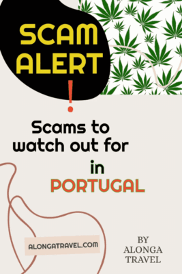 An exclamation point over a sign that says 'scam alert, scams to watch out for in Portugal'
