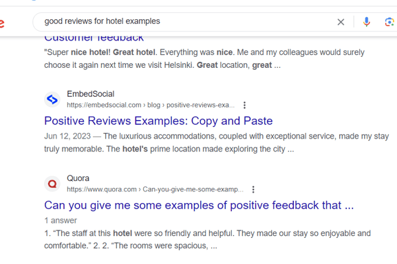 screenshot of website promising positive reviews examples to copy and paste