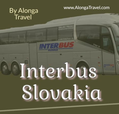 White bus with a blue and red sign InterBus